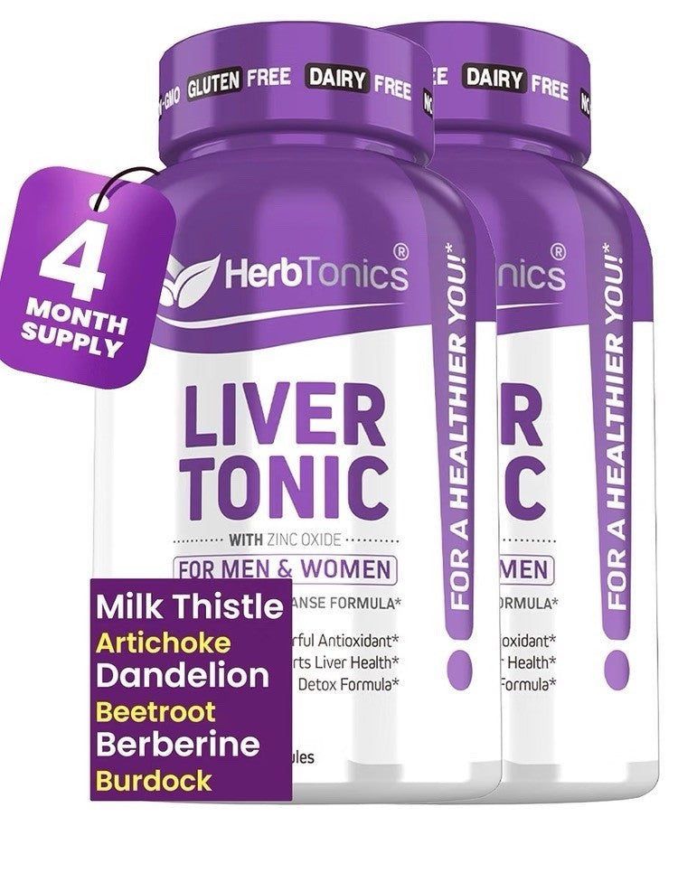 2 Pack Herbtonics Liver Tonic Liver Support Cleanse Detox Repair 4 Month Supply