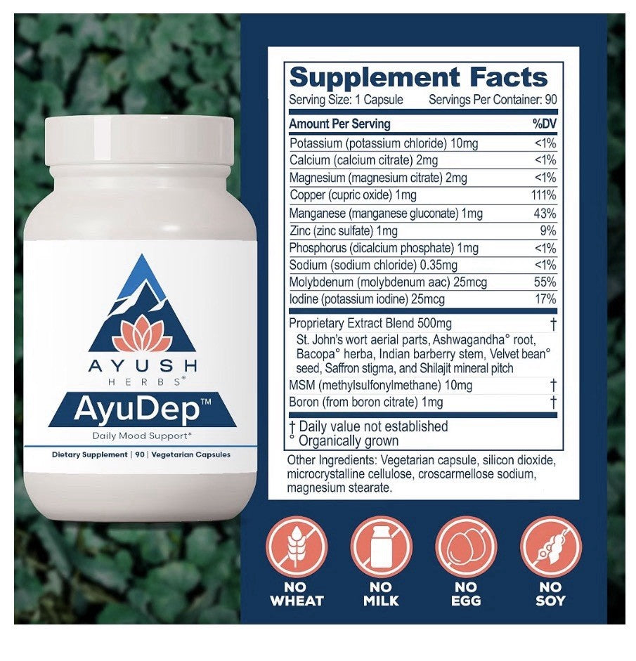 Ayush Herbs AyuDep Daily Mood Support Saffron & Ashwagandha 90 Capsules