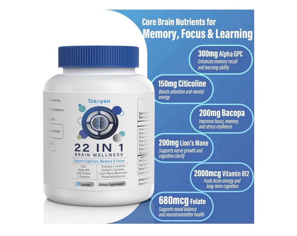 Tzaxyan Pure Brain Wellness for Memory Focus Clarity Cognitive Improvement 2Pack