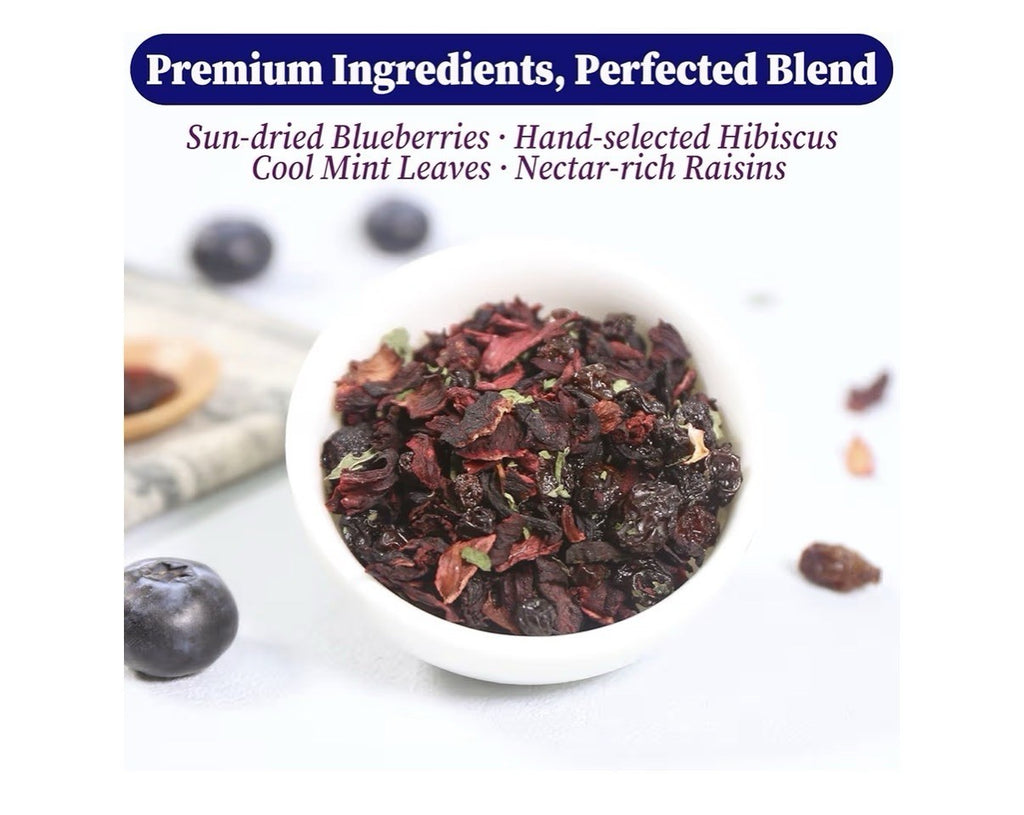 FullChea Blueberry Tea Herbal Tea Natural Caffeine Free 50 Tea Bags