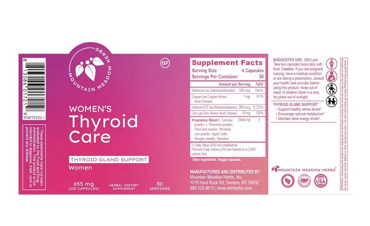 Mountain Meadow Herbs Women's Thyroid Care Natural Herbal Supplement 120Capsules