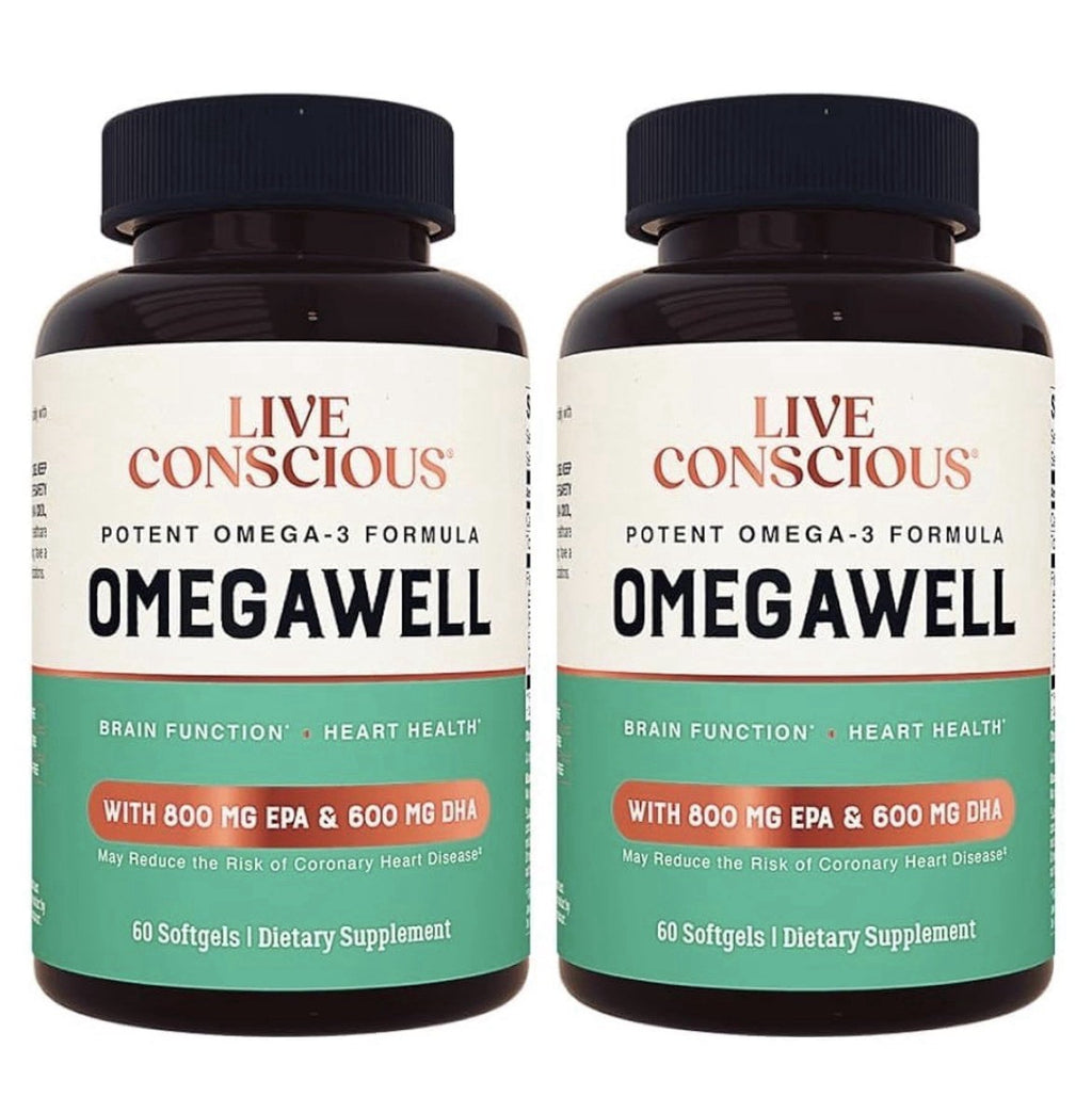 Live Conscious OmegaWell Omega 3 Fish Oil Brain Function Heart Health 2 Pack