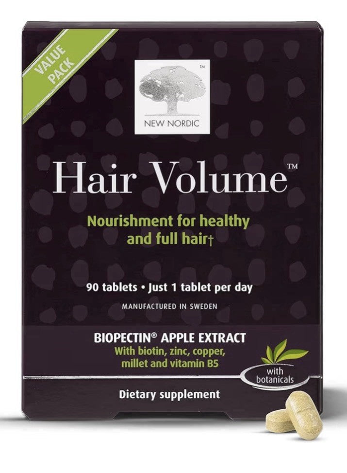 NEW NORDIC Hair Volume Supplement with Biotin Healthy Fuller Looking Hair 90Tabs