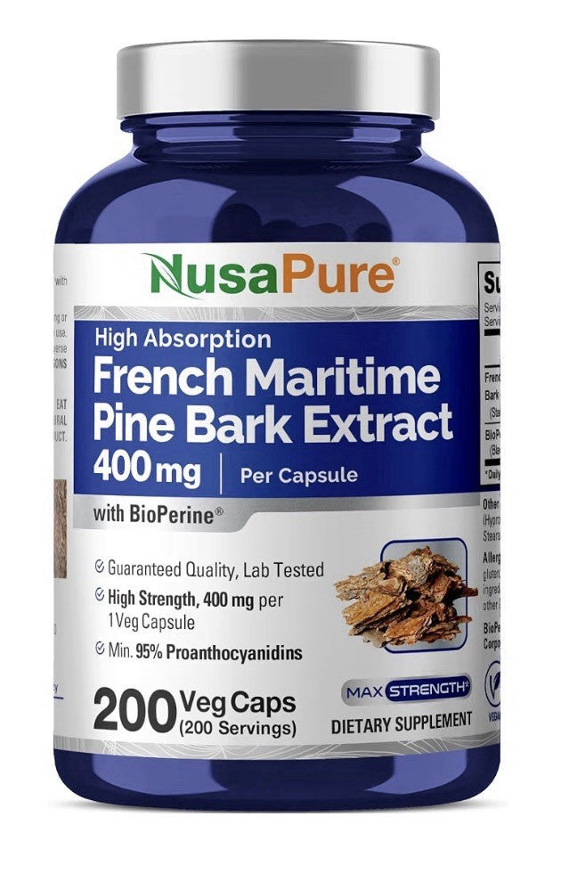 NusaPure French Maritime Pine Bark Extract 400mg 200 Veg Capsules 200 Servings