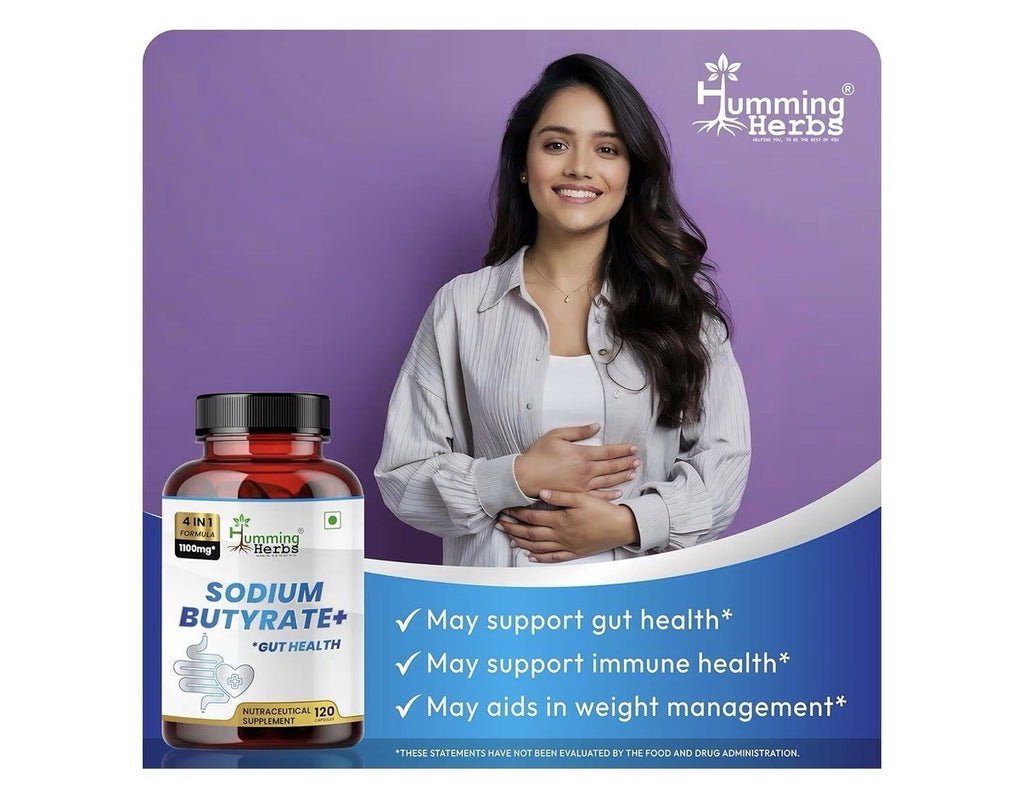 Humming Herbs Sodium Butyrate+ 4-in-1 Digestive Support Gut Health 120 Capsules