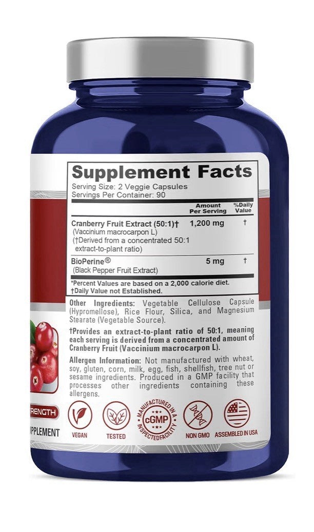 NusaPure Cranberry 1200mg With Bioperine 180 Veg Capsules 90 Servings