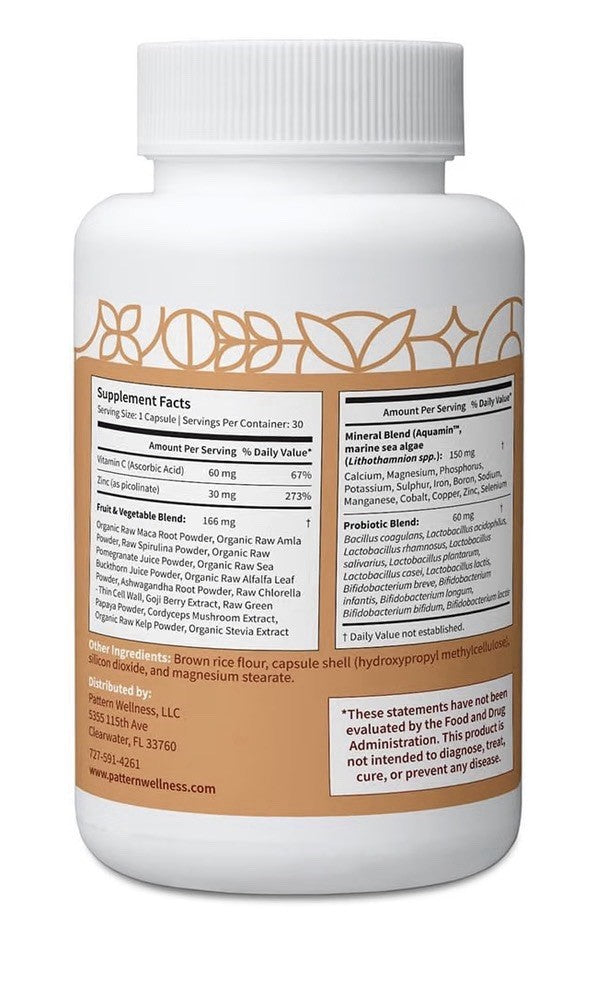 Pattern Wellness Zinc Complex Immune Gut Support General Health 30 Capsules