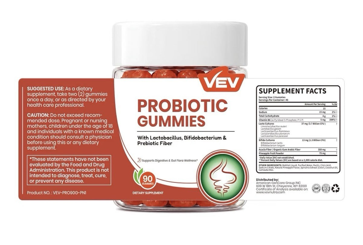 VEV Probiotic Gummies Supports Digestive Gut Flora Wellness For Women 90Gummuies