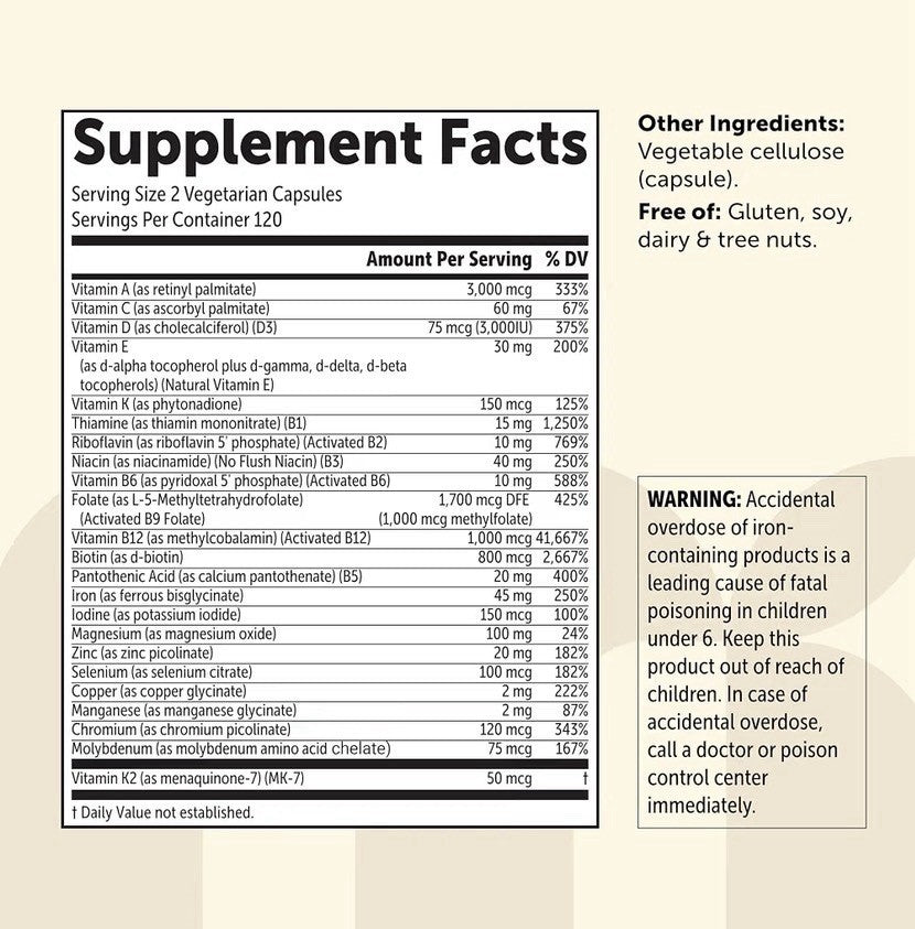 Micro Ingredients Bariatric Multivitamin Methylated with Iron 240 Capsules