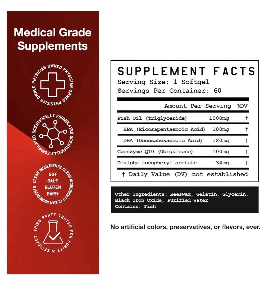 3 Pack High Level Science Omega-3 CoQ10 Vitamin E Heart Body Mind Health