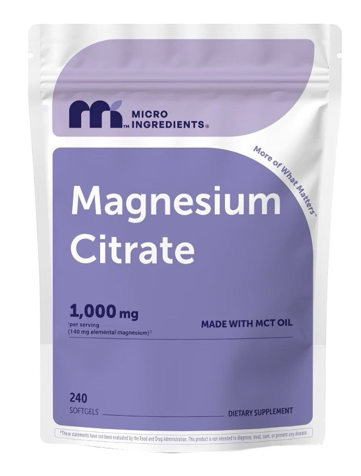 Micro Ingredients Magnesium Citrate 1,000 mg Per Serving 240 Softgels