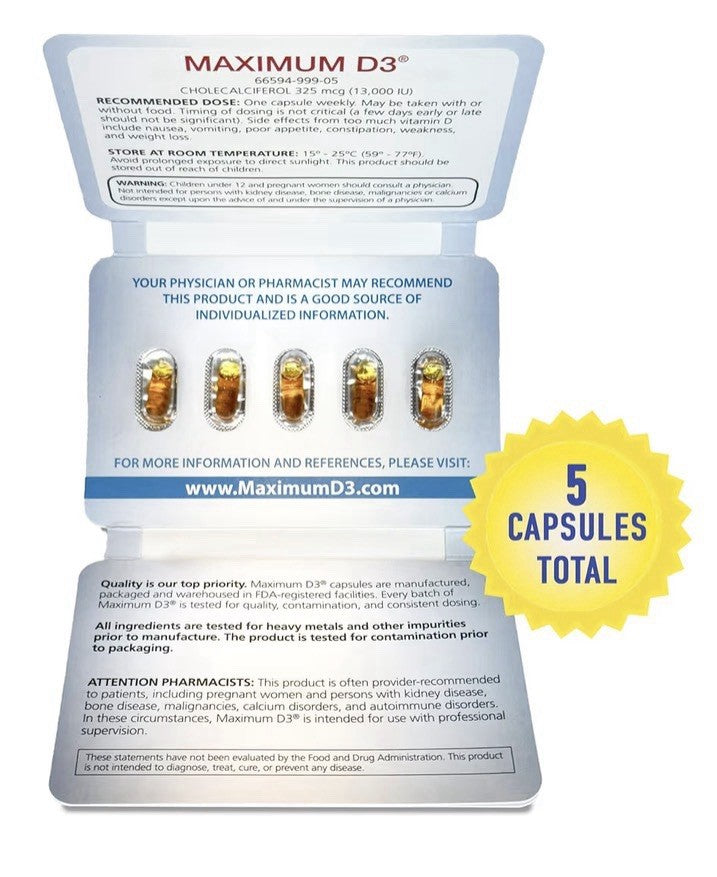 Maximum D3 Vitamin D3 13,000 IU 5 Weeks Supply 5 Capsules