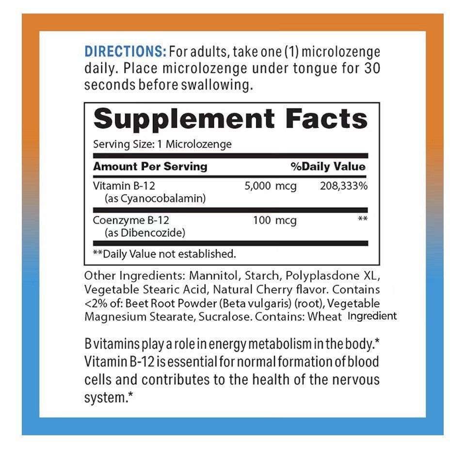 Vitamin World Vitamin B-12 5000 mcg Sublingual Energy Support 60 Microlozenges