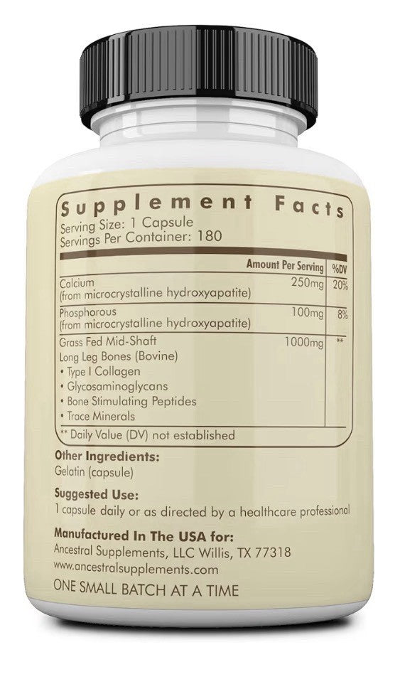 Ancestral Supplements Living Bone Grass Fed Beef Pasture Raised 180 Capsules