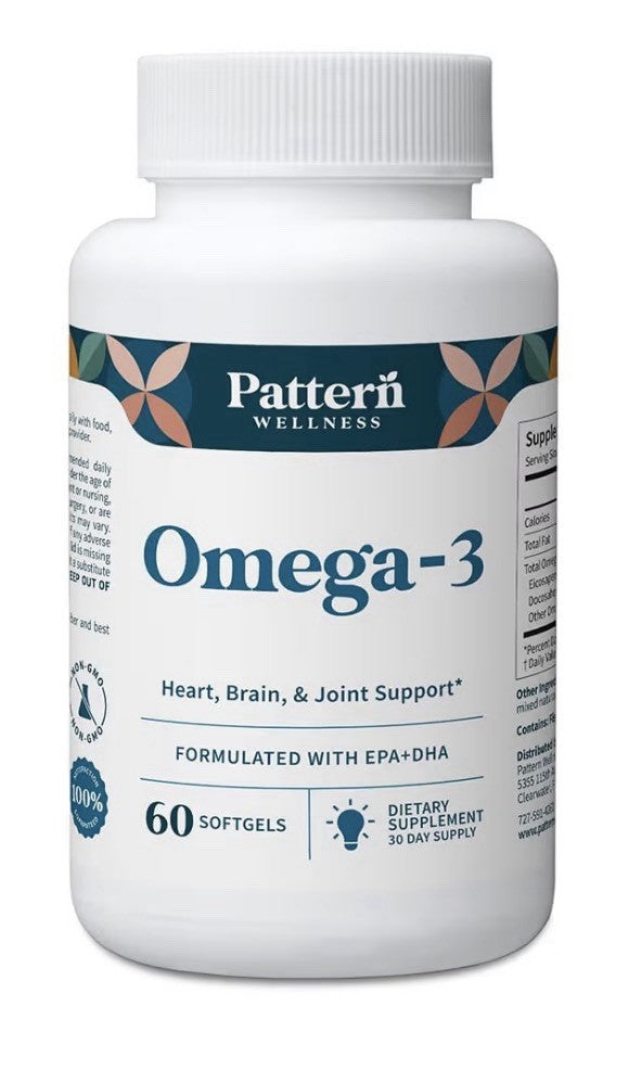 Pattern Wellness Omega 3 Pure Fish Oil Heart Brain Joint Support EPA + DHA 60cap