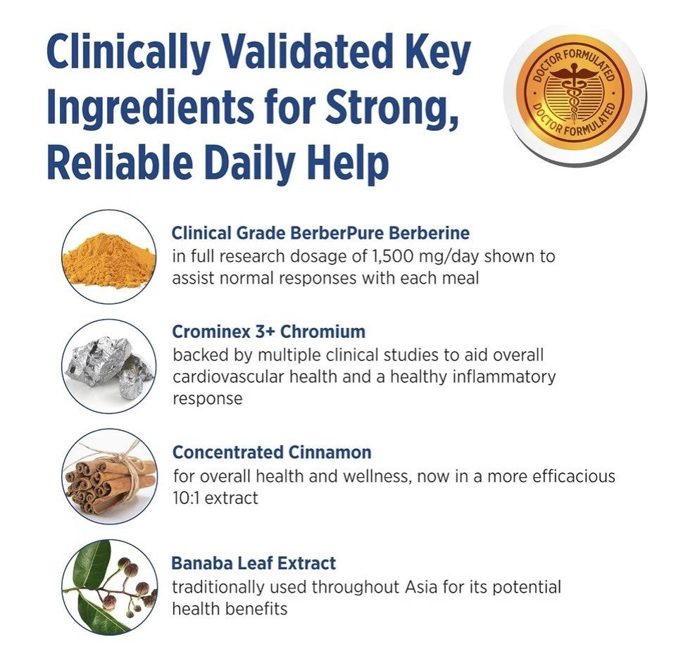DOCTORS' PREFERRED GlucoGold with Berberine Cinnamon Chromium Banaba Leaf 90Tabs