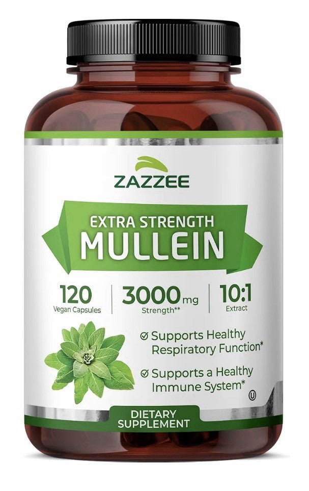 Zazzee Mullein Leaf Support Healthy Respiratory Lung Immune 4Month Supply 120cap