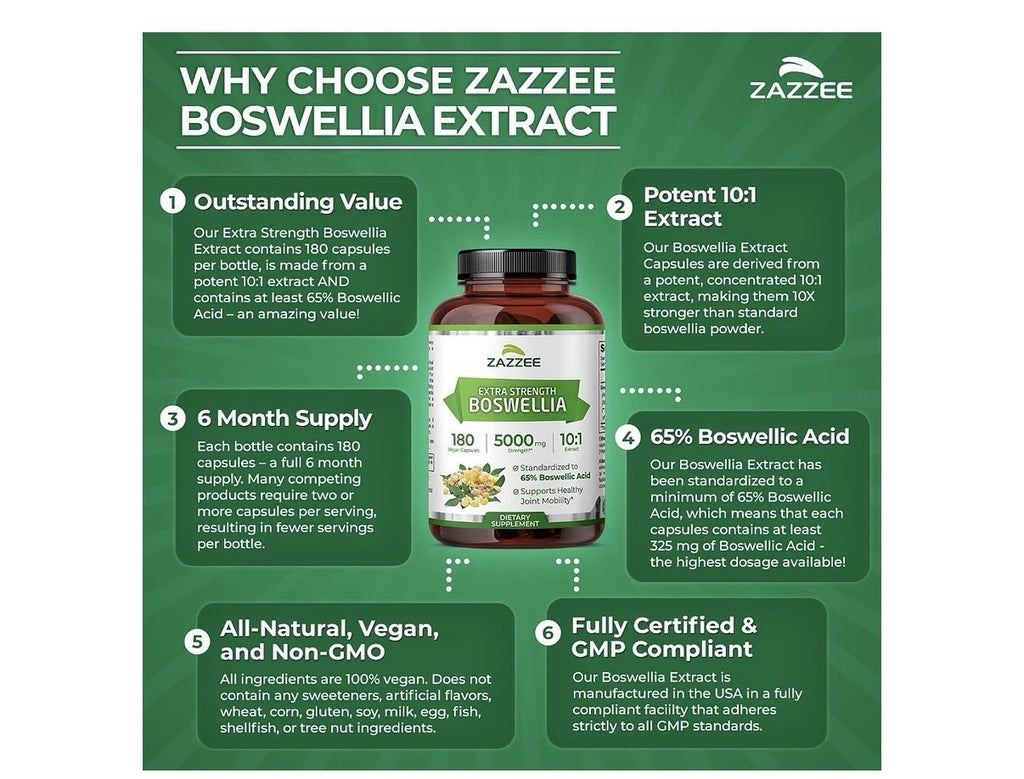 Zazzee Boswellia Supports Healthy Joint Mobility 6 Month Supply 180 Capsules