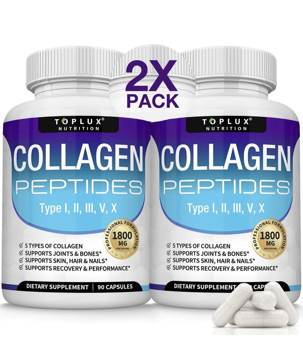 2 Pack Toplux Collagen Peptides Type I, II, III, V, X For  Women & Men