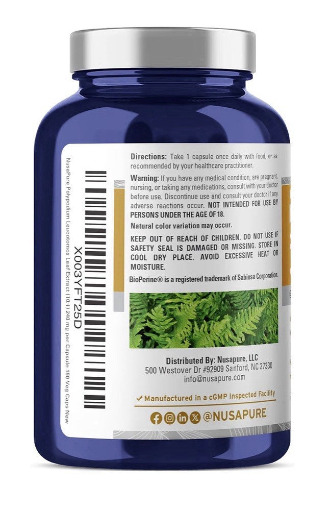 NusaPure Polypodium & Nicotinamide 150 Veg Capsules 150 Servings High Absorption