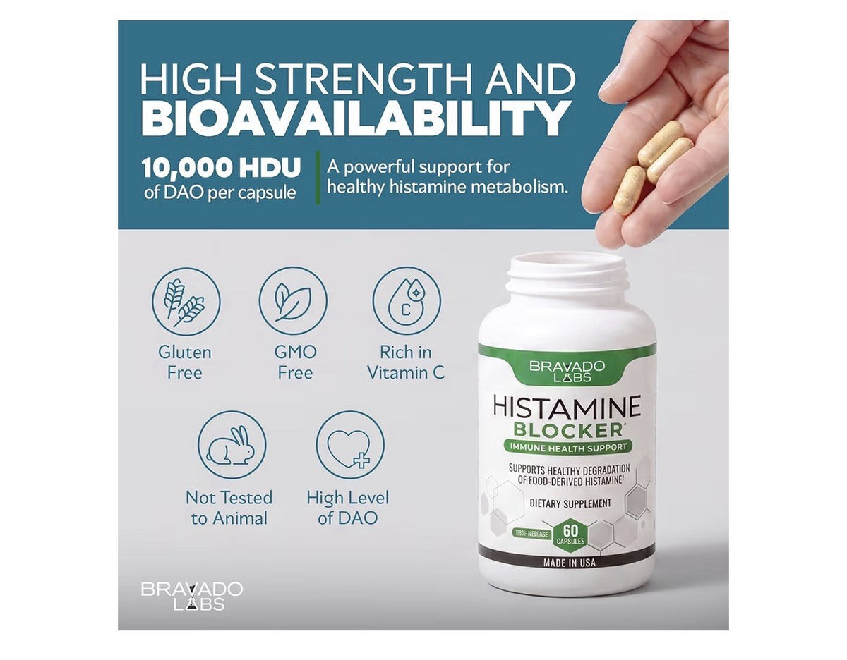 Bravado Labs Histamine Blocker DAO Enzyme Supplements + Diamine Oxidase 30 Caps
