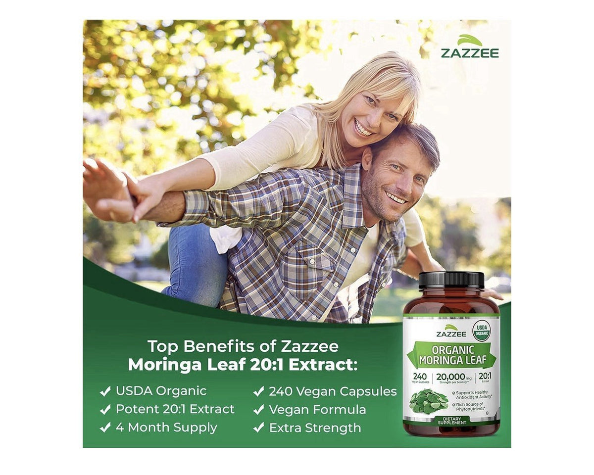 Zazzee Organic Moringa Leaf Antioxidant Rich Source of Phytonutrients 240capsule