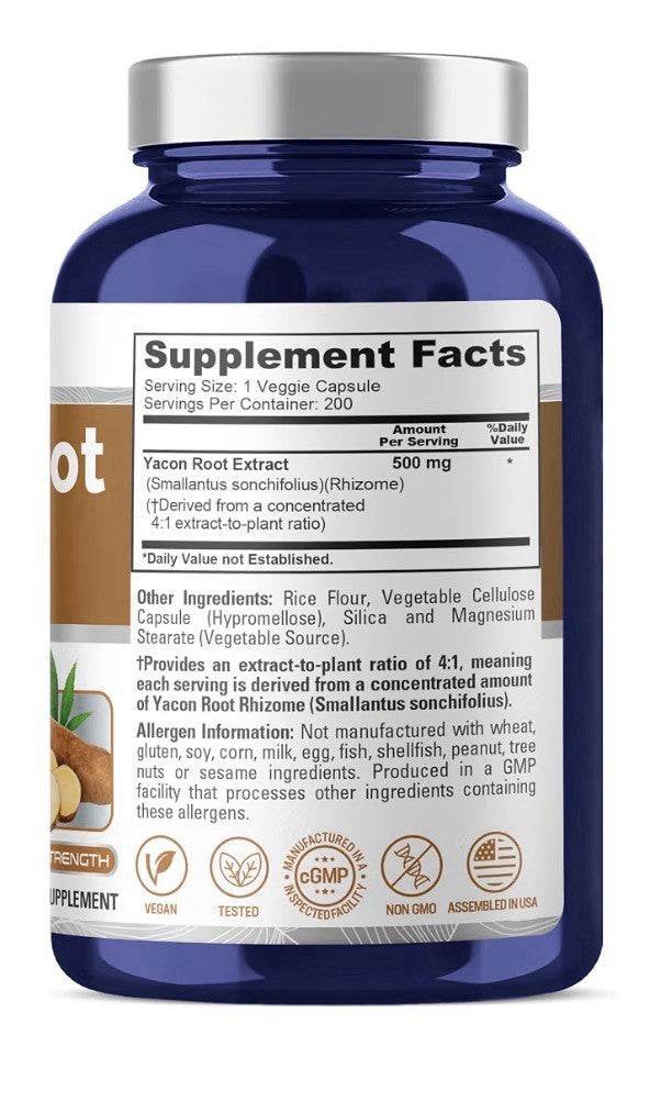 NusaPure Yacon Root 4:1 Extract 500mg Per Capsules Max Strength 200 Veg Capsules