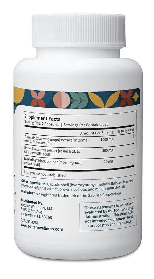 Pattern Wellness Turmeric Curcumin with BioPerine Joint Cognitive Support 60caps