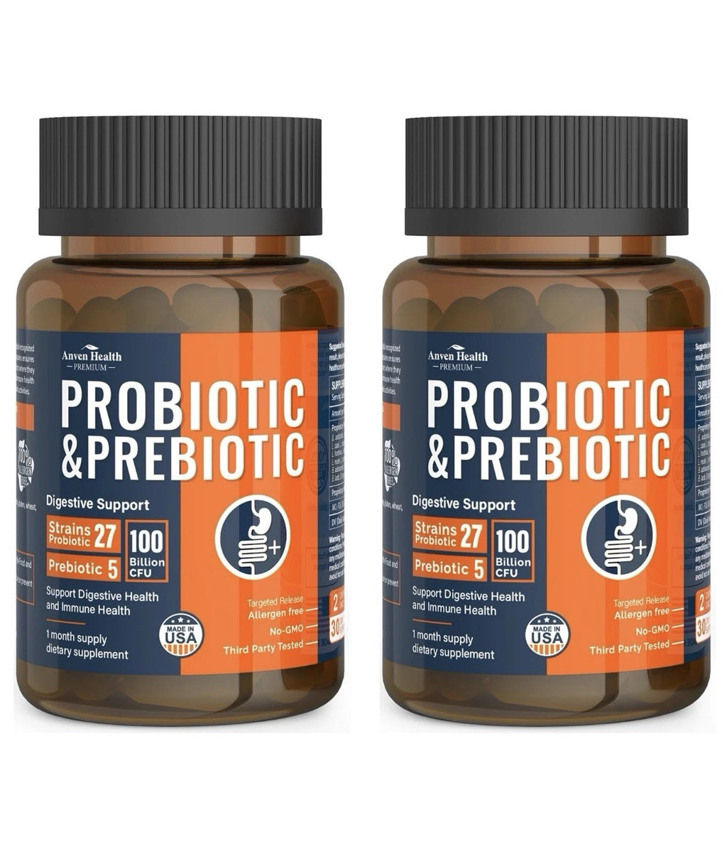 2Pack Anven Health Probiotic Prebiotic 100 Billion CFU for Men, Women 27 Strains