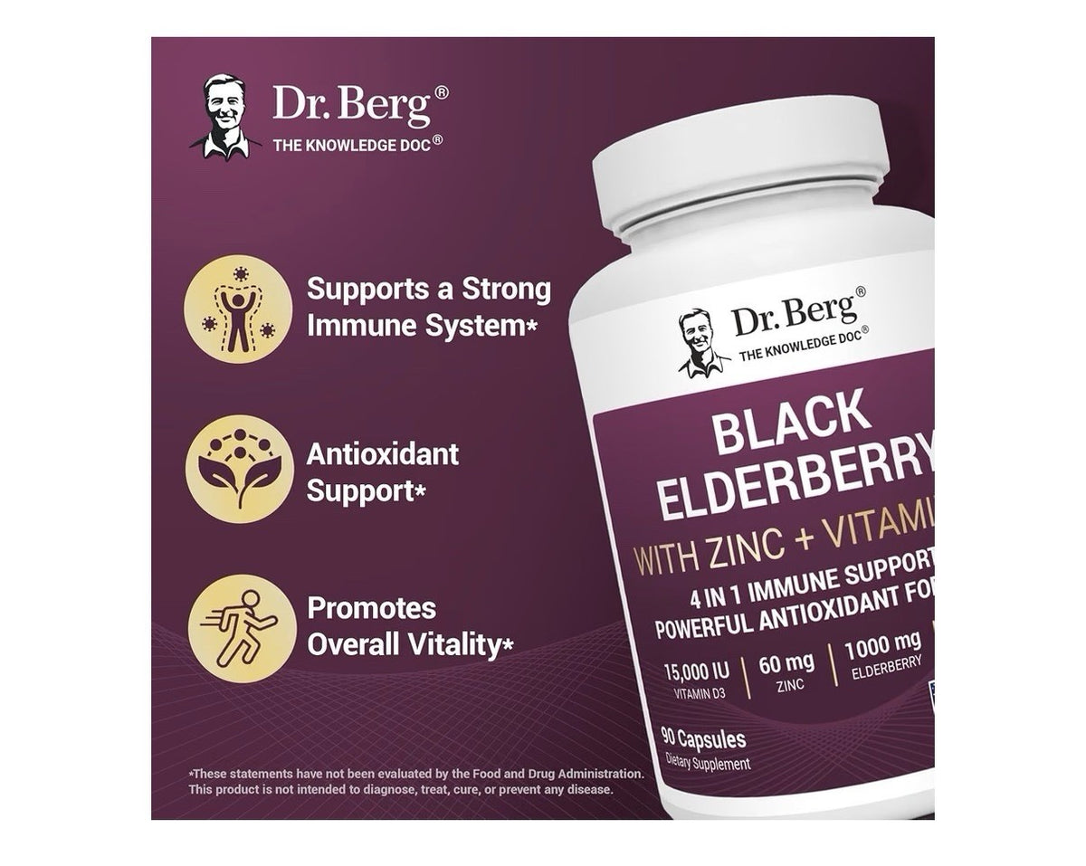 Dr. Berg Black Elderberry With Zinc Vitamin D3 Immune Support Antioxidant 90Caps
