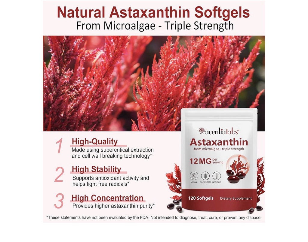 2 Pack Acentialabs Astaxanthin Triple Strength 12mg Heart Skin Vision Joints