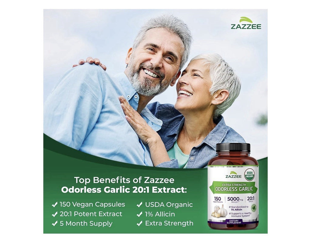 Zazzee Odorless Garlic 1% Allicin Immune Circulation Heart Support 5Month Supply