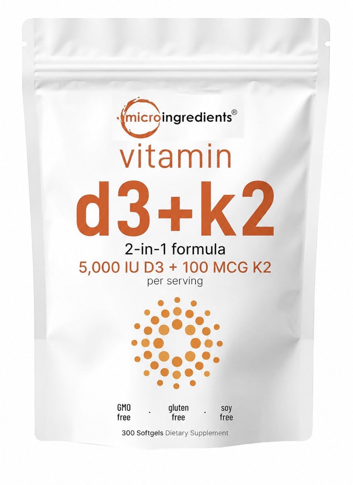 Micro Ingredients Vitamin D3 + K2 MK-7 5,000 IU D3 Per Serving 2 Pack