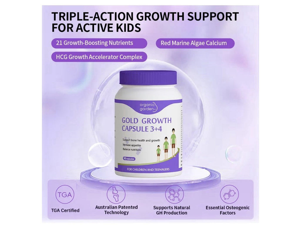 Organic Garden Natural Height Support Supplement for Teens Young Adults 90 Caps