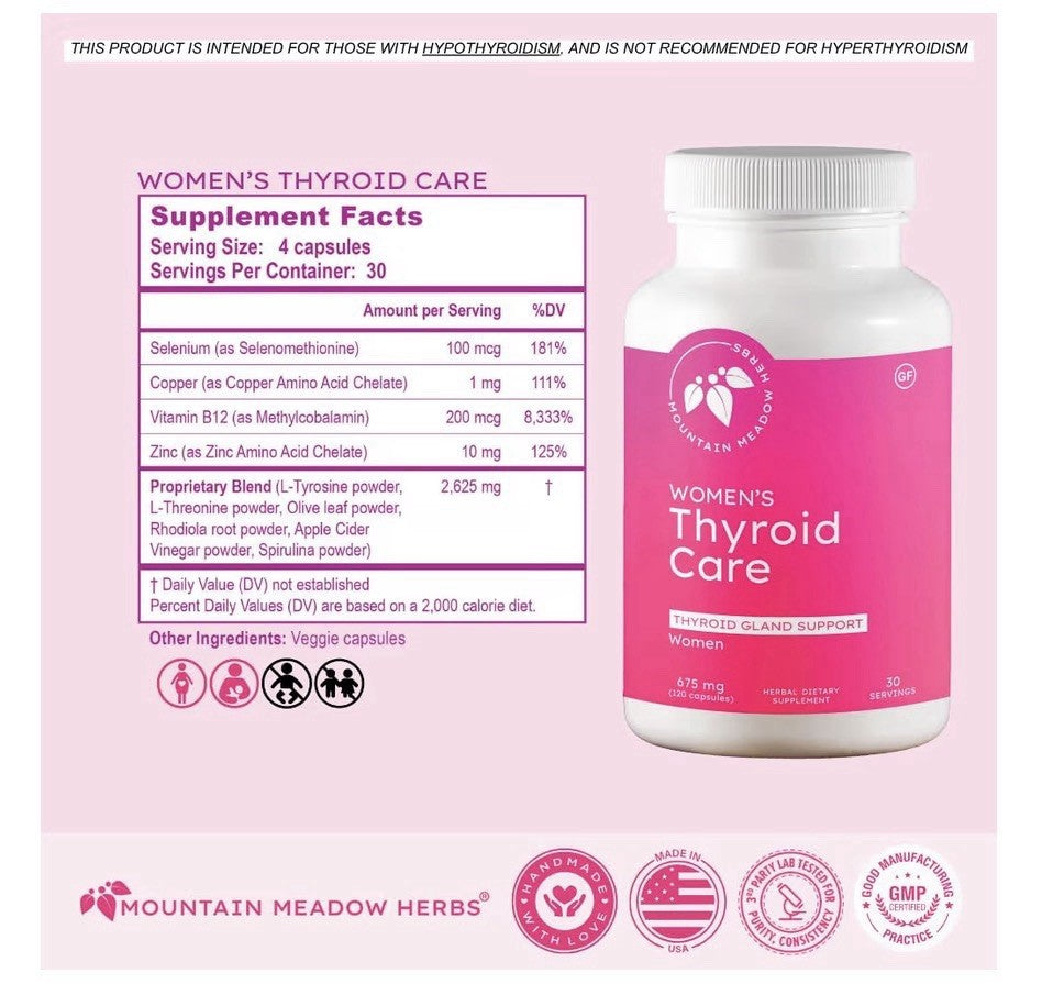 Mountain Meadow Herbs Women's Thyroid Care Natural Herbal Supplement 120Capsules