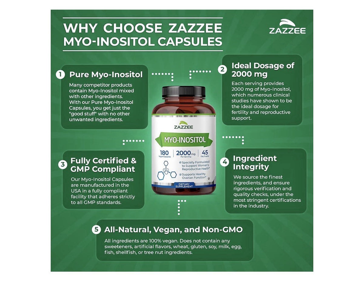 Zazzee Myo-Inositol Women’s Reproductive Health Healthy Ovarian Function 180caps
