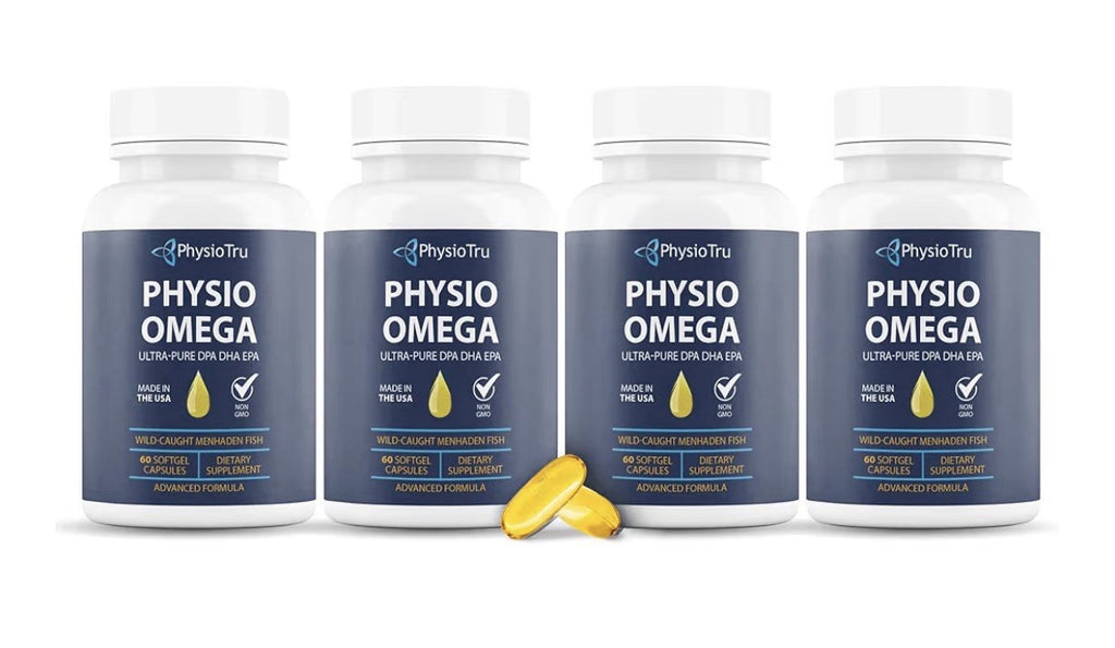 4 Pack PhysioTru Physio Omega 2400mg Fish Oil with Omega 3 Fatty Acid Supplement