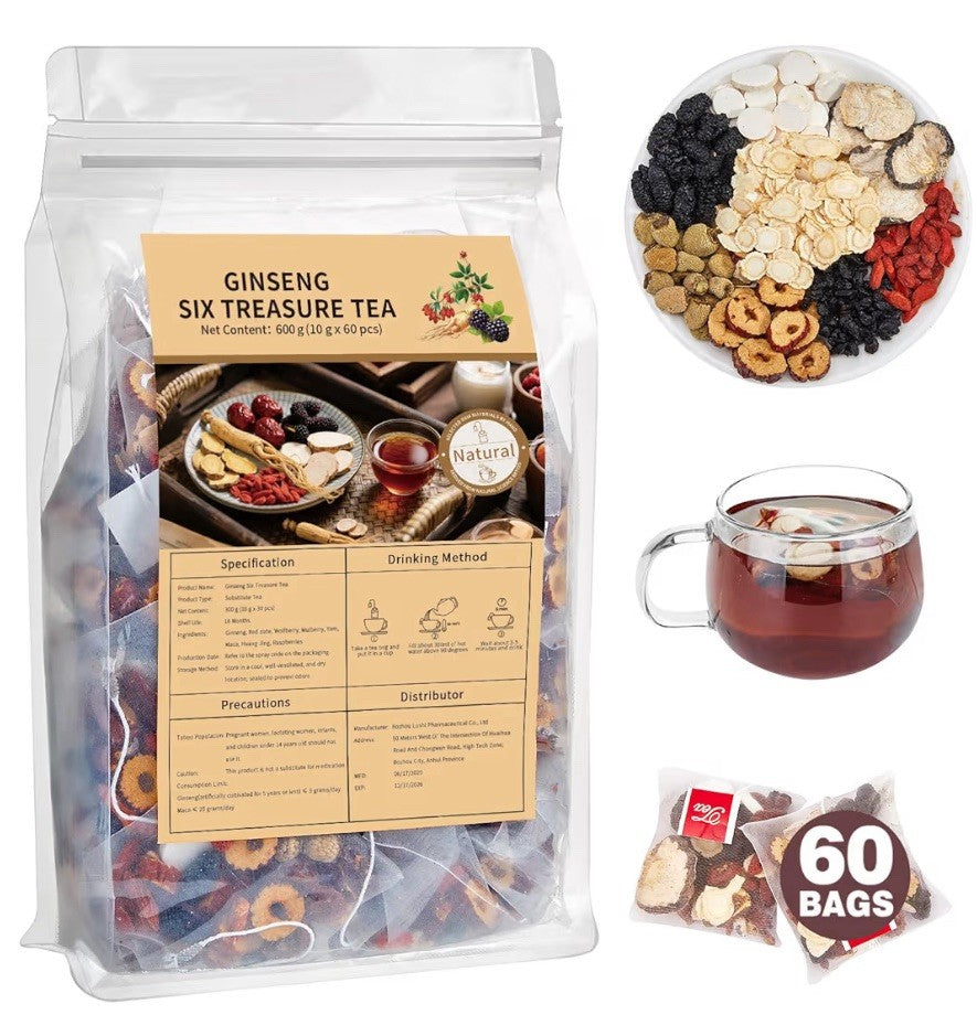 QUMIOBU Kidney Tea Formula Ginseng Six Treasure Tea Ginseng Herbal 60 Tea bags 