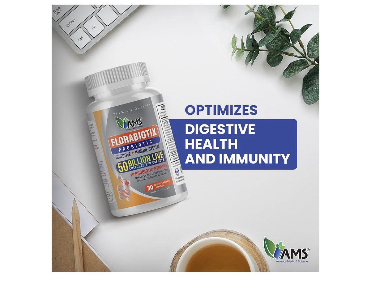 AMS Florabiotix Probiotic Immune Digestive Support 50 Billion Live Cultures 30ca