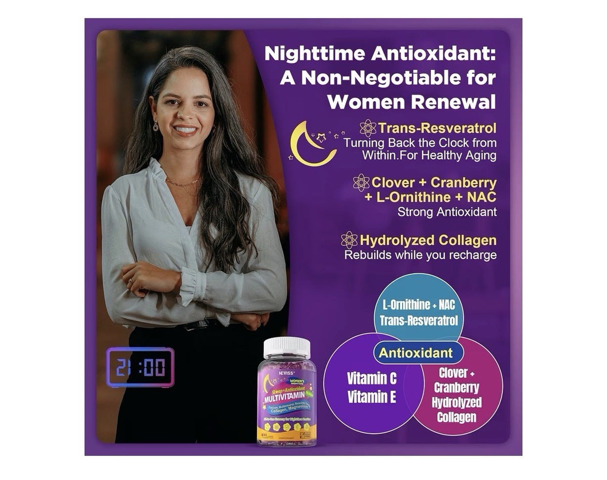 NEVISS Multivitamin Women Nighttime Sleep Antioxidant 60 Gummies