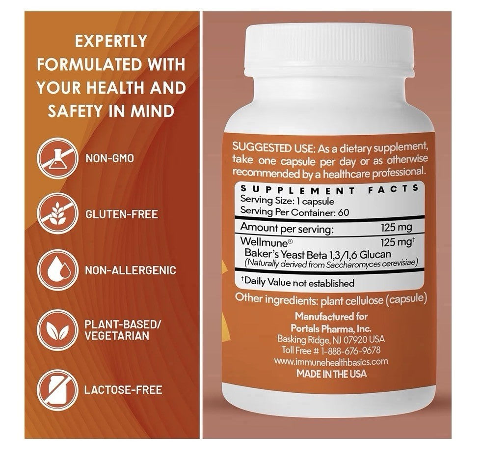 Immune Health Basics Wellmune Immune Support 125mg Beta Glucan Supplement 60caps