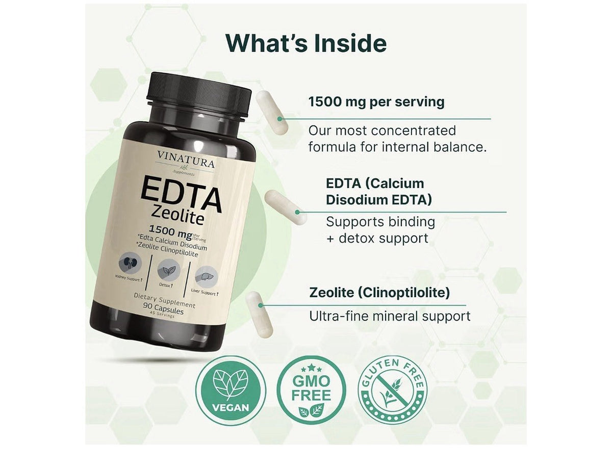 VINATURA EDTA Zeolite 1500mg Calcium Disodium Zeolite Clinoptilolite 90 capsules