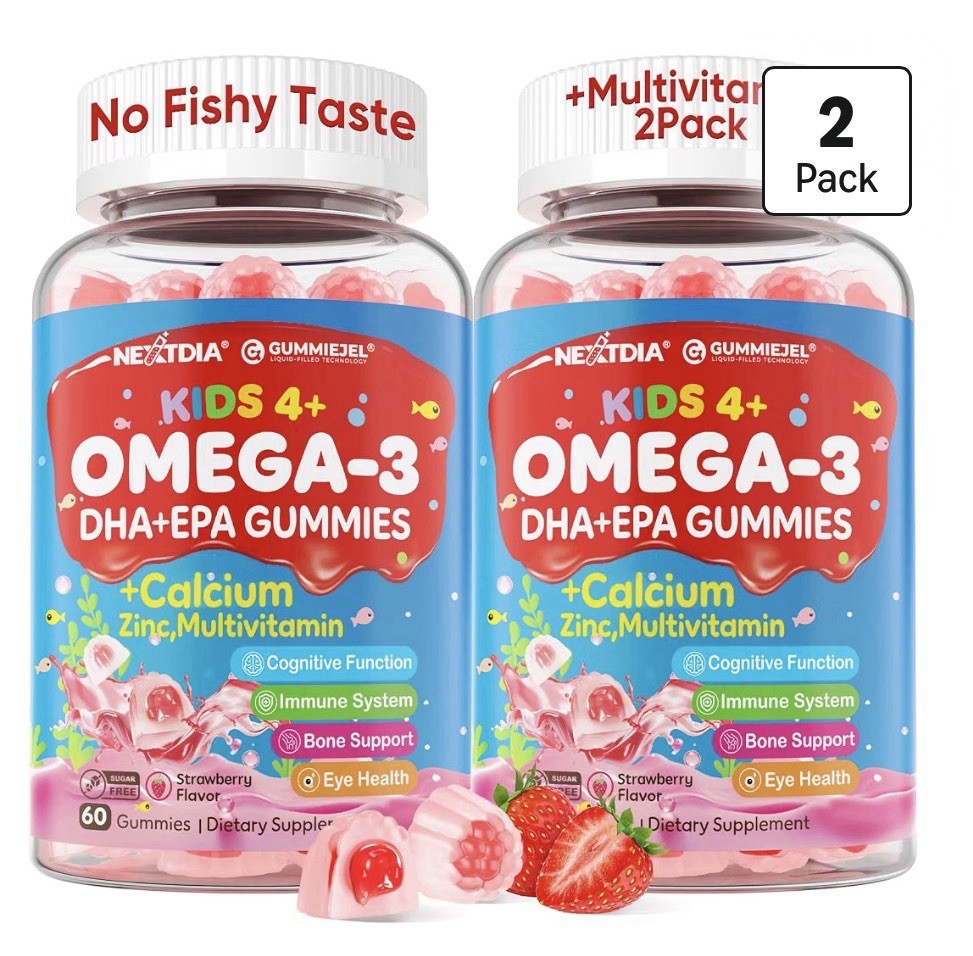 Nextdia Omega 3 EPA + DHA Gummies for Kids 4+ with Multivitamin 2 Pack