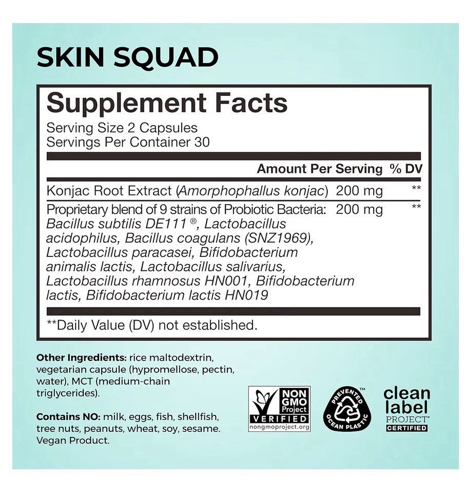 HUM Skin Squad Pre + Probiotics for Women and Men Skin Care Supplement 60calsule