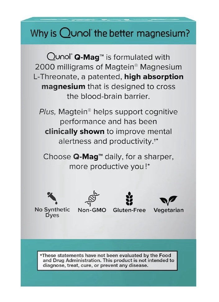 Qunol Q-Mag Magnesium L-Threonate Magtein Cognitive Memory Productivity 60Tablet