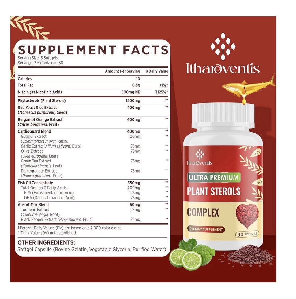 Itharoventis Cholesterol Supplements with Plant Sterols Niacin 90 Softgels