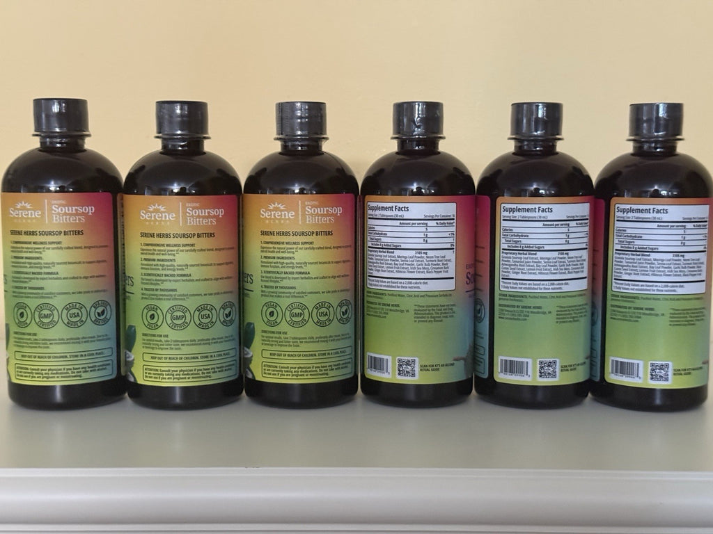6 Pack Serene Herbs Exotic Soursop Bitters Liquid Gut Health Detox Vitality