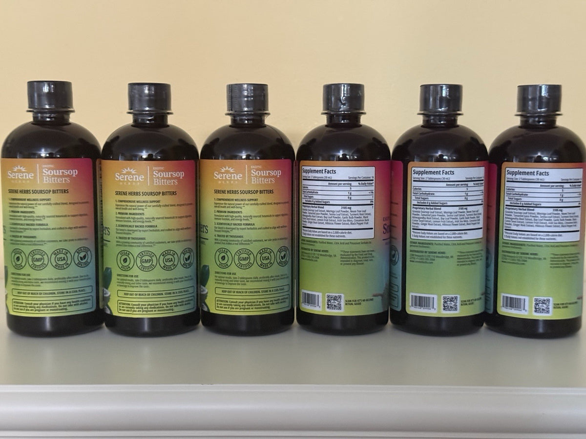6 Pack Serene Herbs Exotic Soursop Bitters Liquid Gut Health Detox Vitality