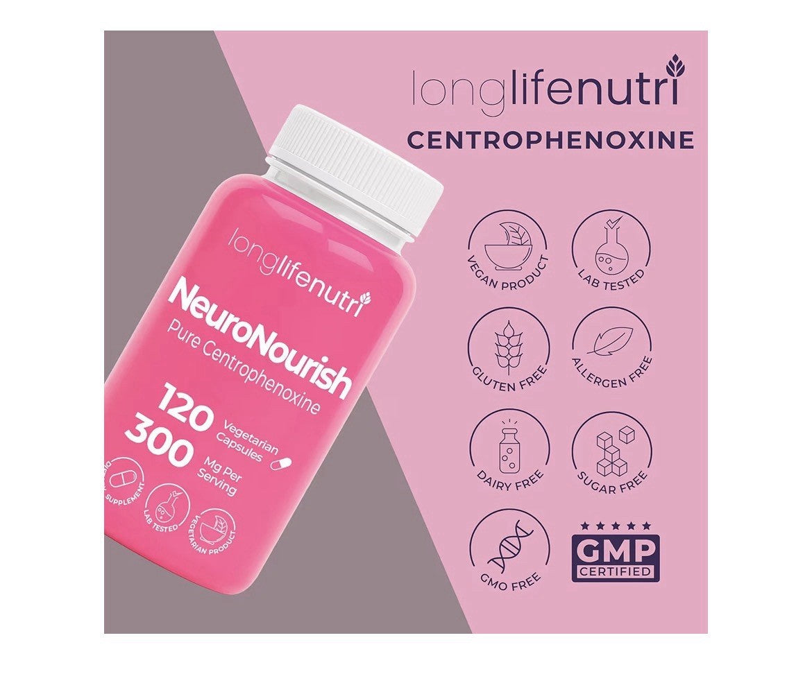 LongLifeNutri NeuroNourish (Centrophenoxine) 300mg DMAE & PCPA 120 Capsules