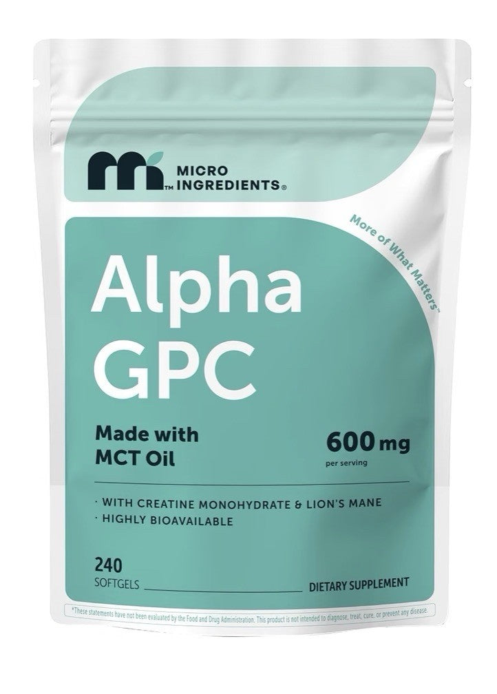 Micro Ingredients Alpha GPC 600mg per Serving Focus Cognitive Support 240softgel